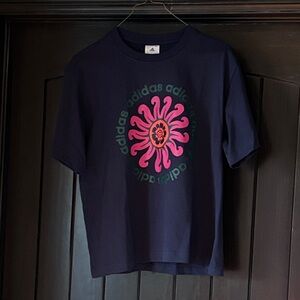 Adidas Navy Tee with Vibrant Pink and Green Graphic